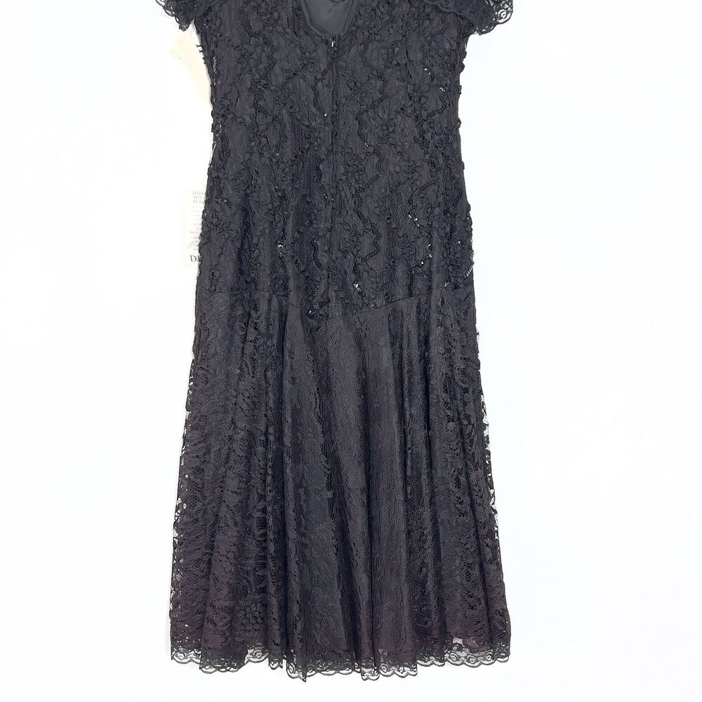 Vtg HW Collections Sequined Lace‎ Overlay Midi Dress Sz S/XS Black Scoop Back - Picture 8 of 16